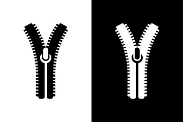 Black and White Zipper Icon Minimalist Silhouette Vector for Sewing & Tailoring.
