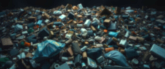 Fototapeta premium Blurred background emphasizing the harsh reality of landfill overflow, pointing to critical climate challenges