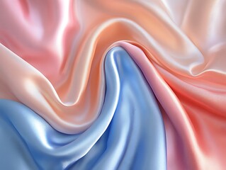 Pastel pink, peach, and blue silk fabric with soft folds and waves.