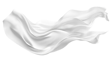 A floating sheet of pristine white fabric, gently fluttering with soft creases, cut out and isolated on a transparent background, giving an ethereal feel.