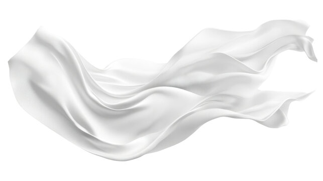 A floating sheet of pristine white fabric, gently fluttering with soft creases, cut out and isolated on a transparent background, giving an ethereal feel.