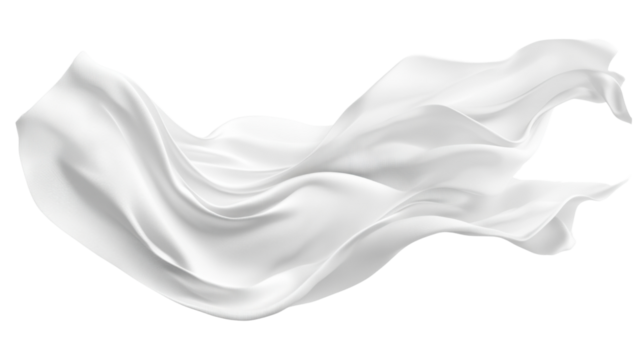 A floating sheet of pristine white fabric, gently fluttering with soft creases, cut out and isolated on a transparent background, giving an ethereal feel. - Powered by Adobe