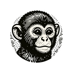 monkey engraved logo icon design illustration