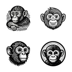 monkey engraved logo icon design illustration