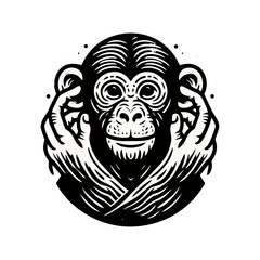 monkey engraved logo icon design illustration