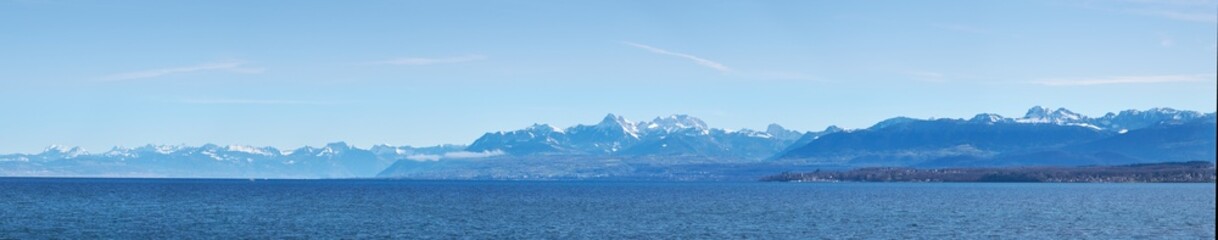 Panorama of the lake L&eacute;eman with the Alps at the background, Switzerland