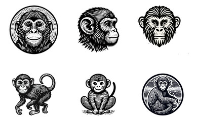 monkey engraved logo icon design illustration