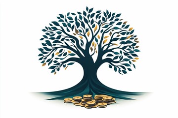 Obraz premium Tree symbolizes growth and prosperity with coins beneath its roots