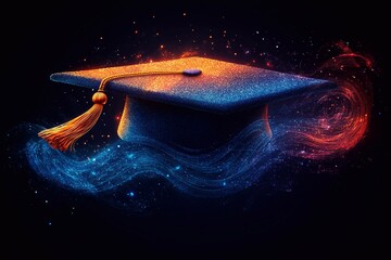 Vibrant graduation cap symbolizes achievement and new beginnings in a cosmic setting