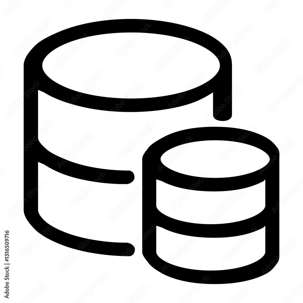 Poster secure data storage, two database cylinders representing reliable and scalable information managemen