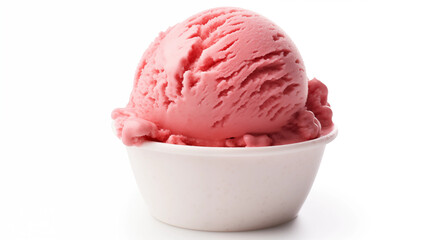 Pink Strawberry Ice Cream Scoop in White Bowl