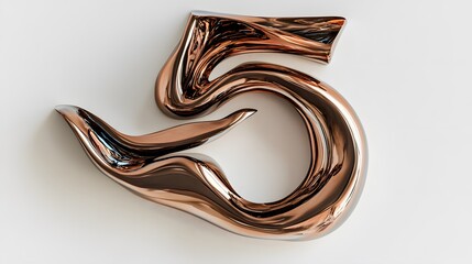 A number "5" made from liquid-like, flowing metal. The metal flows in fluid, organic curves, reflecting light in a molten way. It appears as if it is slowly shifting and changing shape while