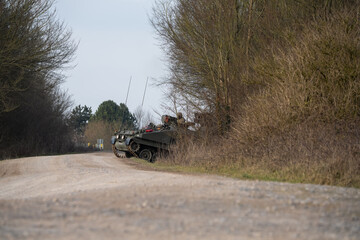 British Army Alvis Stormer Starstreak CVR-T tracked armoured vehicle equipped with short range air...