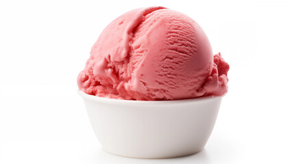 Pink Strawberry Ice Cream Scoop in White Bowl