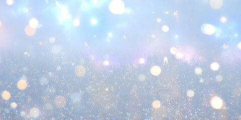 Obraz premium Abstract Glittering Light Background with Bokeh and Soft Blue Hues, Ideal for Festive Designs and Celebrations