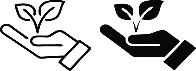 Obraz premium Plant in hand line and flat icon. Vector