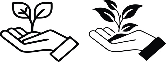 Plant in hand line and flat icon. Vector