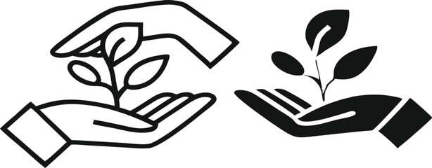 Plant in hand line and flat icon. Vector