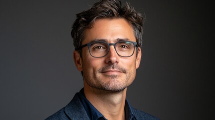 Obraz premium A man in glasses wearing a jacket smiles at the camera