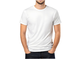 Fototapeta premium Young Man Wearing a Plain White T-Shirt and Dark Jeans Standing Confidently