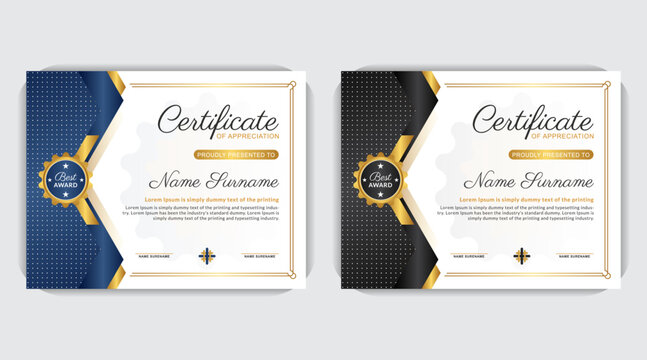 Print ready colorful corporate certificate poster template, Modern award design, elegant gold diploma certificate design, Professional creative Luxury corporate diploma certificate
