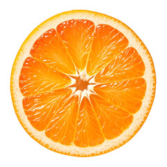 A bright orange slice with juicy pulp details, isolated
