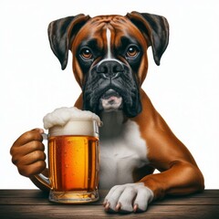 Boxer Dog Enjoying a Refreshing Beer at the Bar, Realistic Animal Portrayal