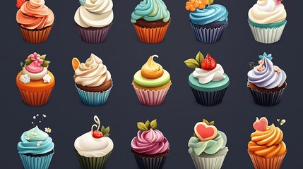 Vibrant Cupcake Collection: A Delightful Digital Illustration AI Generated