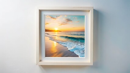 Elegant Above-Shot of Sun Shore at Night, Soft Feminine Aesthetic with Frame, Flat Lay White Background, Perfect for Copy Space Design Elements