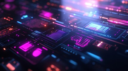 Abstract Futuristic Technology Interface Neon Pink Blue Digital HUD Graphic Design Background Sci Fi Virtual Reality Modern Glowing Lines Data Network