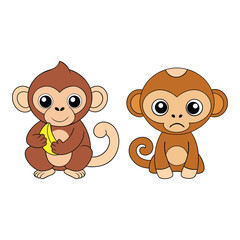 A sad monkey and monkey handing banana full set 