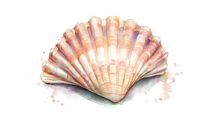 Obraz premium A beautifully painted watercolor illustration of a clam shell, showcasing its delicate colors and textures, perfect for art enthusiasts and marine lovers.
