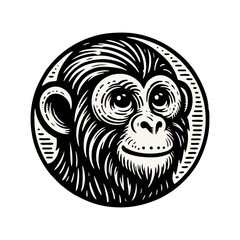 Obraz premium monkey engraved logo icon design illustration