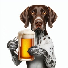 Humorous Pointer Dog Toasting with a Refreshing Beer in Artistic Photo