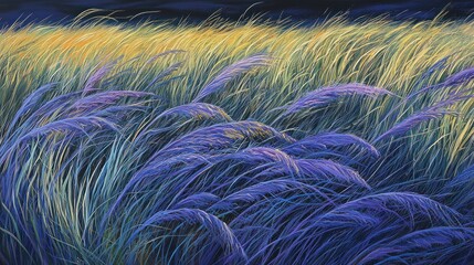 Obraz premium Vibrant purple and gold grasses swaying in the wind.