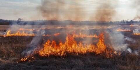 A controlled burn of a field in progress.