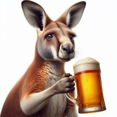 Realistic Kangaroo with Beer Mug, Australian Wildlife Celebrates with Refreshment