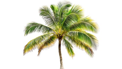 Lush Green Coconut Palm Tree Isolated on White Background, Tropical Summer Vacation