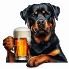 Rottweiler Cheers: A Realistic Portrait of a Dog Enjoying a Mug of Refreshing Beer