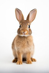 a cute brown rabbit standing on a white background