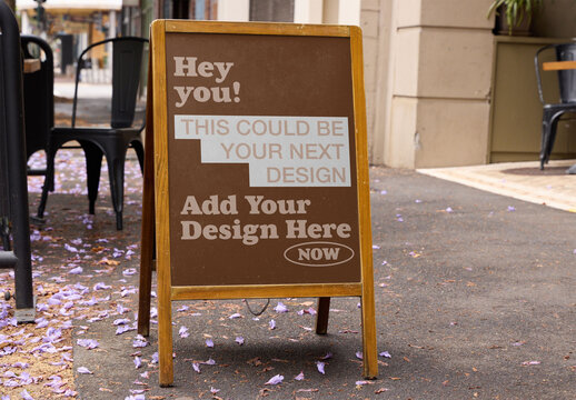 A-Frame on a City Sidewalk in Sydney, Australia. PSD mockup template.