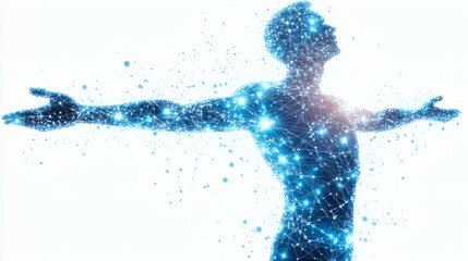 Fototapeta premium Abstract polygonal human figure concept representing data connection and freedom