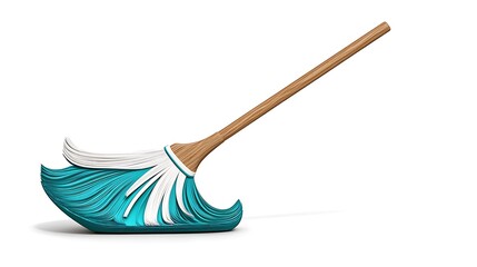 Teal and White Dust Mop 3D Render: Cleanliness Concept Illustration AI Generated