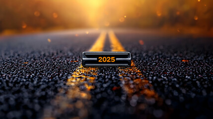 The year two thousand twenty five is displayed on a road