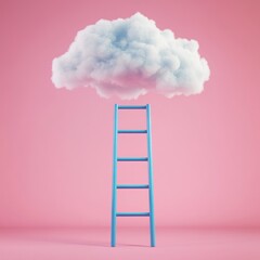 Reaching for the clouds. A pastel-colored ladder reaching for a fluffy cloud, symbolizing ambition and dreams