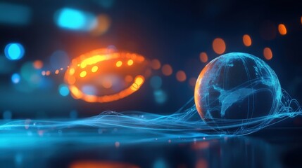 Dynamic virtual globe animation digital space 3d visualization futuristic environment close-up view technology concept