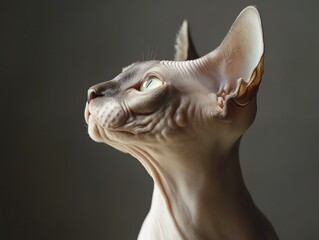 Intriguing Portrait of a Hairless Sphynx Cat Pondering the Distance