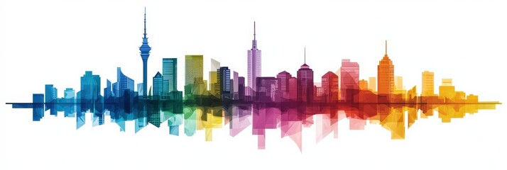 Fototapeta premium A vibrant set of building icons featuring schools, skyscrapers, and traditional landmarks