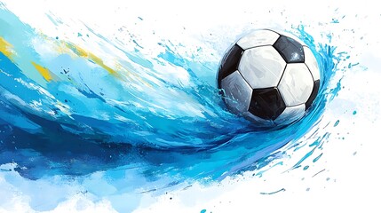 Fototapeta premium A dynamic and colorful splash representation of a soccer ball in motion, perfect for sports and athletic themes.