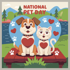 Obraz premium National Pet Day Vector Illustration | Pet Adoption Awareness | Cute Pet Faces | Funny Pet Quotes | Paw Print Design | Pet Frame Template | Sticker, T-Shirt & Poster Design